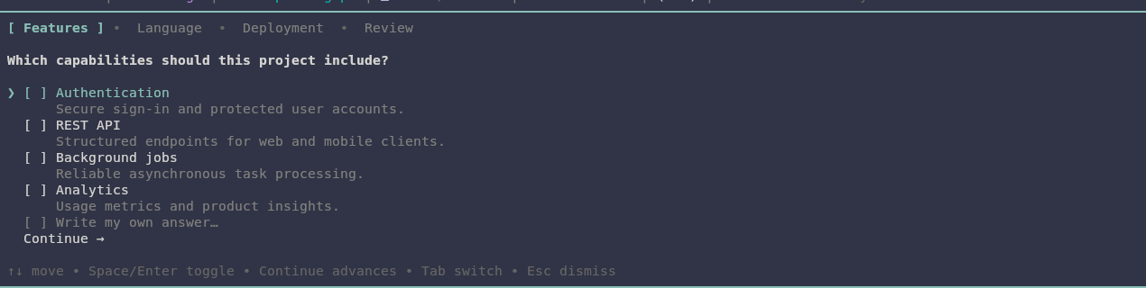 Grouped multi-select questionnaire in pi-ask