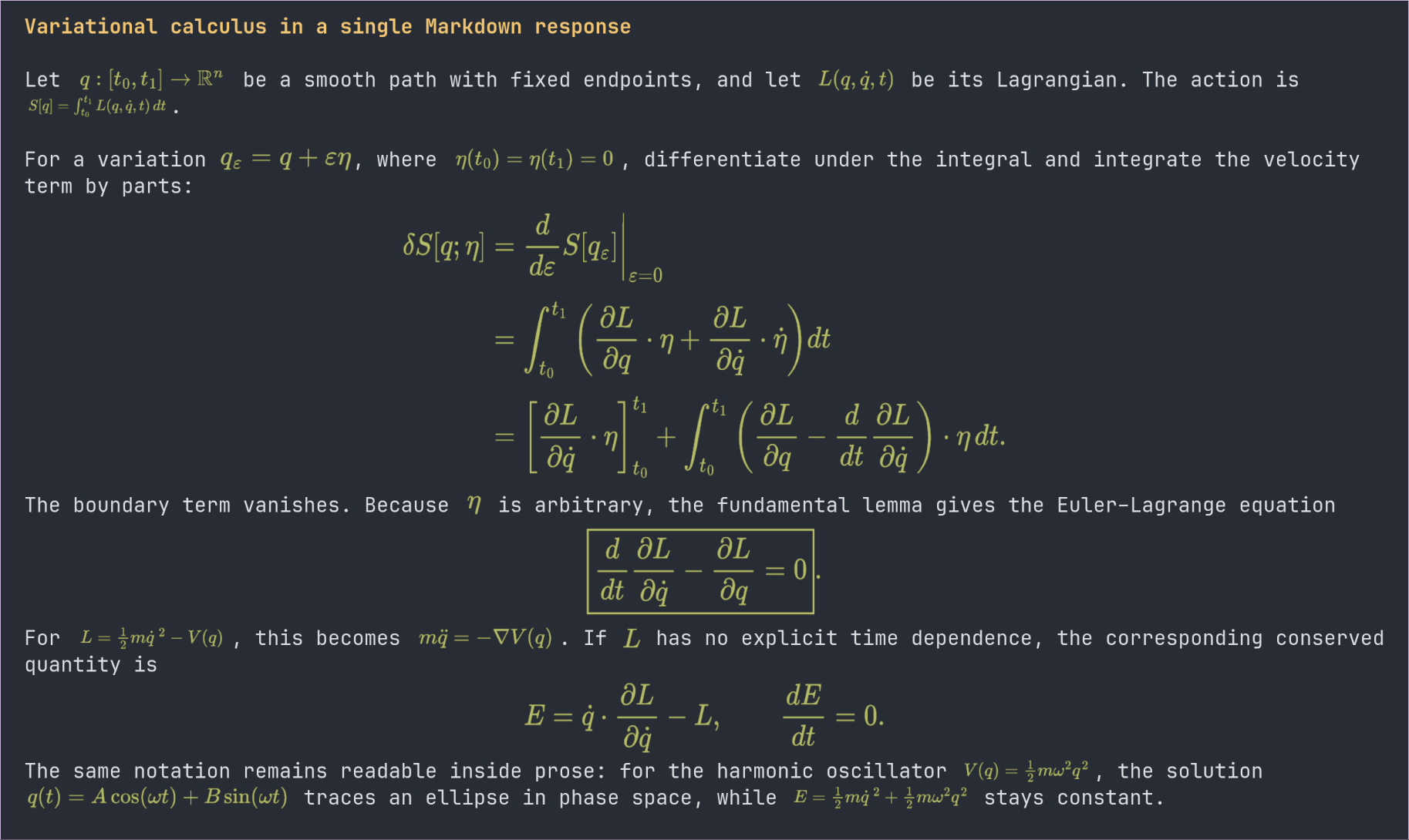 Long-form English mathematics with inline and display MathJax rendered in Ghostty through Pi Markdown