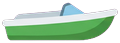 Green motorboat driving to the right, 120 px wide