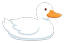 White duck swimming to the right (the player of the book's pond game)