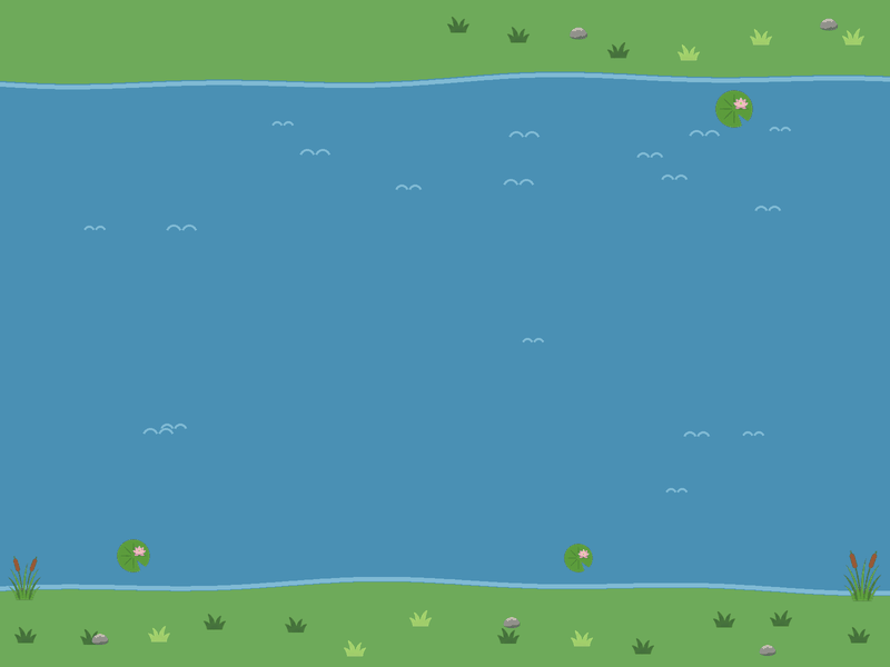 Pond seen from above, 800x600: water in the middle, grass banks at top and bottom (as in the book)