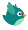 Round teal bird flapping (facing right)