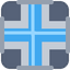 Pipe puzzle: Cross, open to all four sides, filled with water
