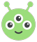 Friendly green alien head with three eyes