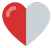 Half heart: left red, right grey