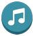 Round button: music on (notes)