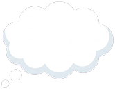 White thought bubble (cloud), little bubbles at bottom left