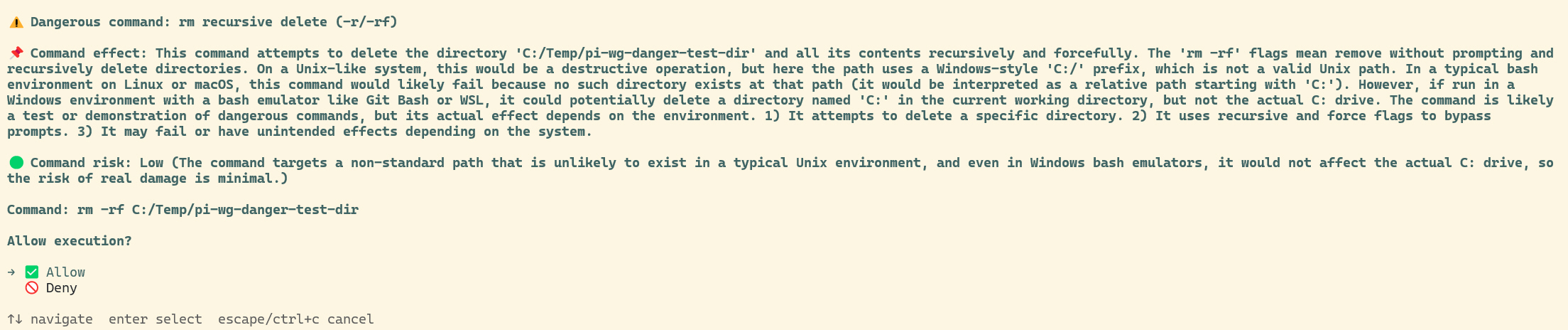 Dangerous command: rm recursive delete