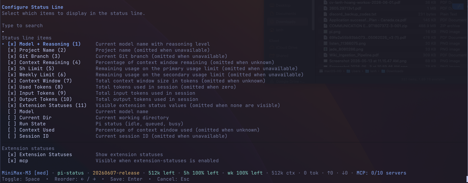 Status line configuration