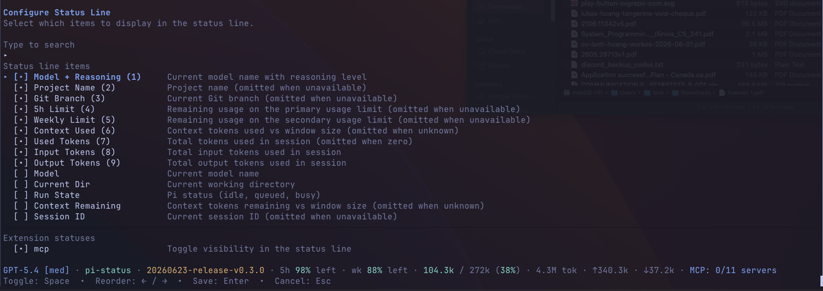 Status line configuration