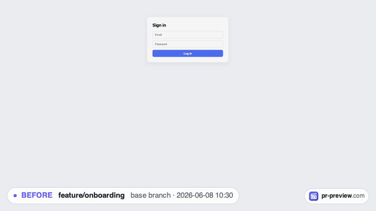PR Preview demo — recording a UI journey and producing a before/after video