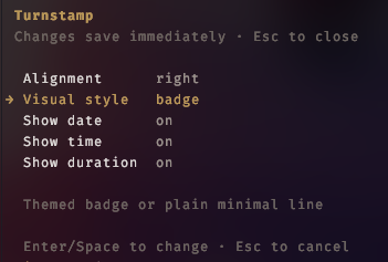 Turnstamp interactive settings panel