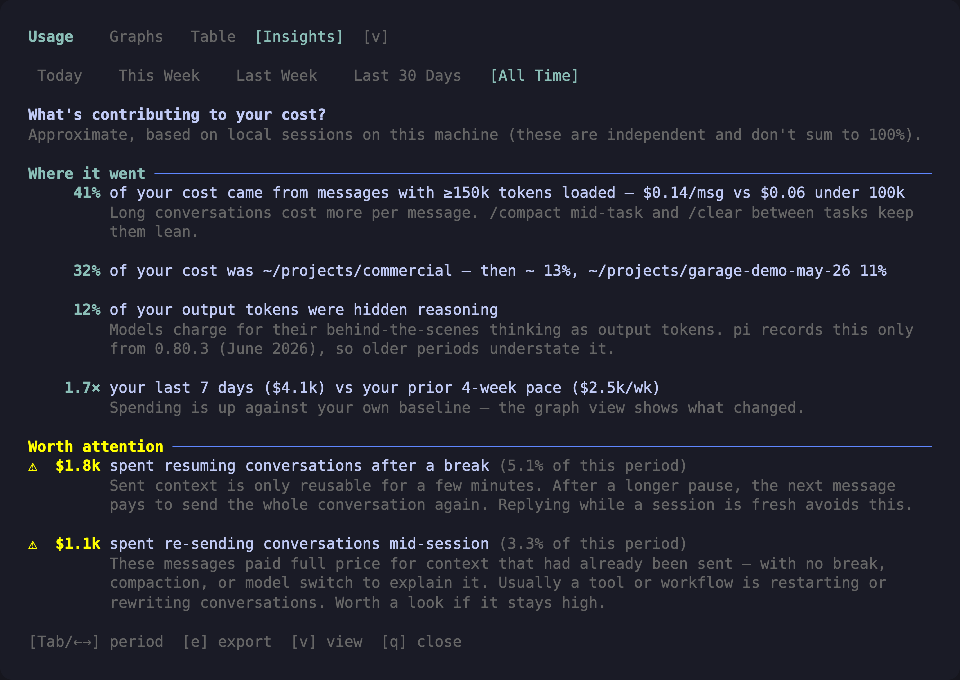Insights view of /usage
