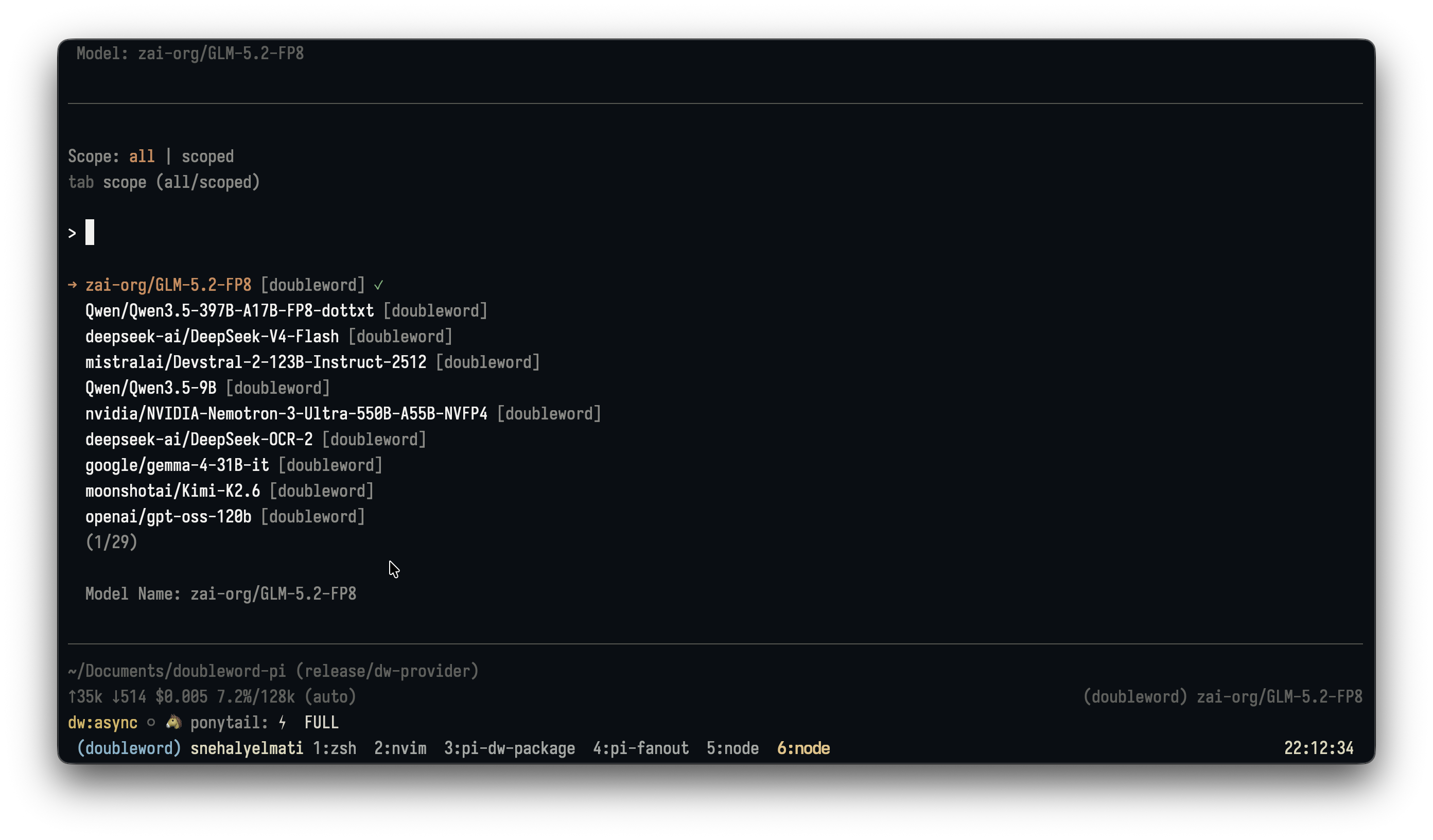 Doubleword models in Pi