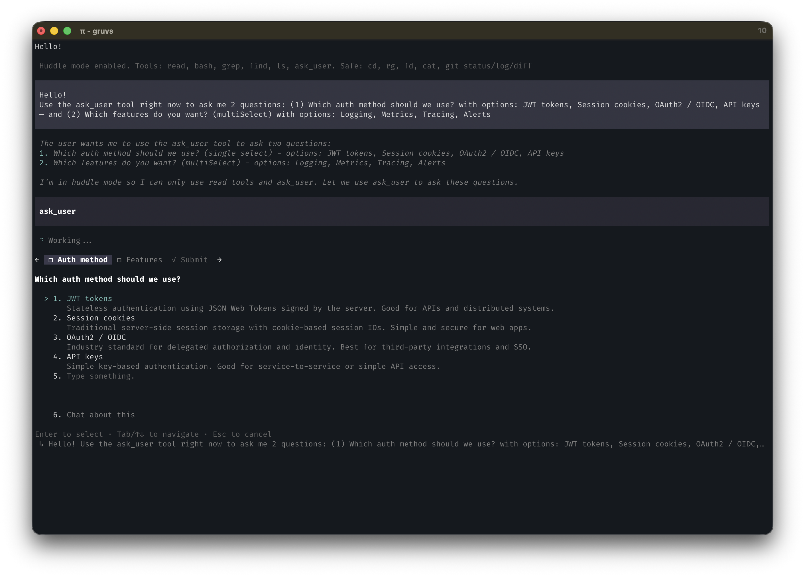 ask_user — structured multi-question elicitation
