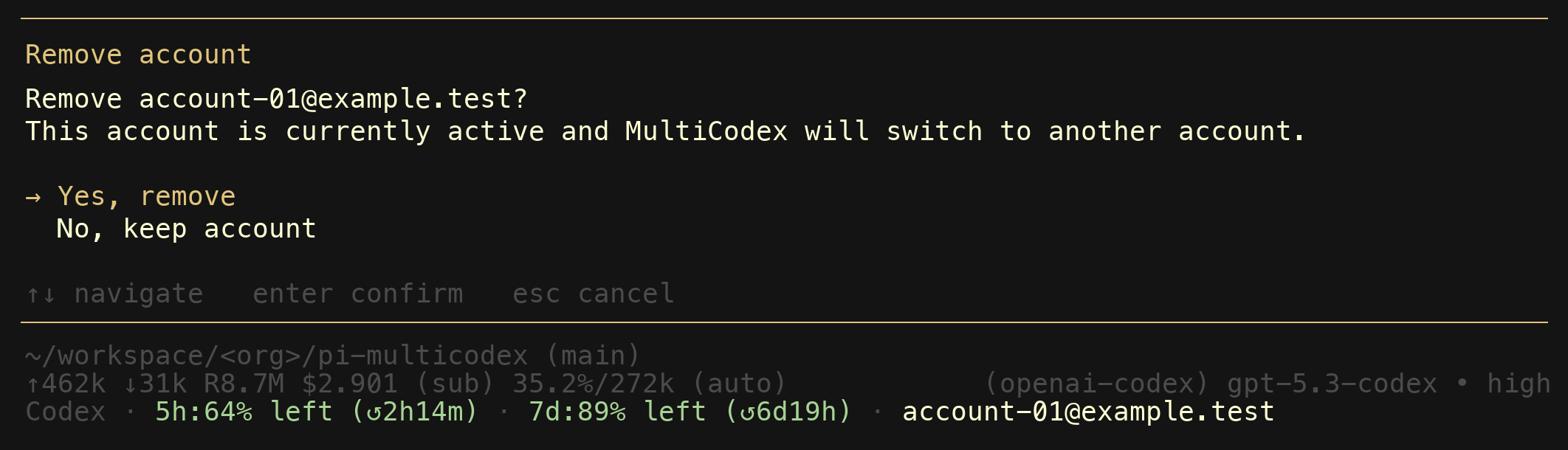 MultiCodex remove account confirmation