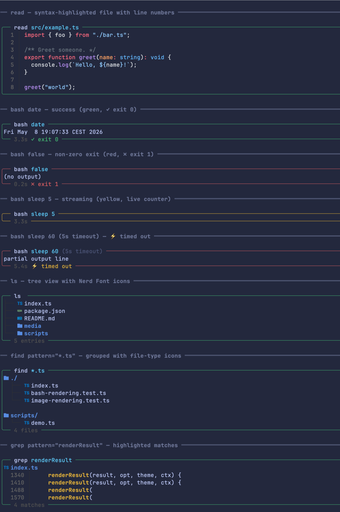 read / bash / ls / find / grep rendered with the open-right rounded frame