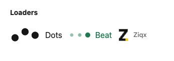 DotsLoader, BeatLoader, and the branded ZiqxLoader