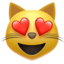smiling cat face with heart-shaped eyes