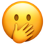 smiling face with smiling eyes and hand covering mouth