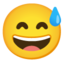 पसीने के साथ मुस्कुराता चेहरा Google Noto emoji
