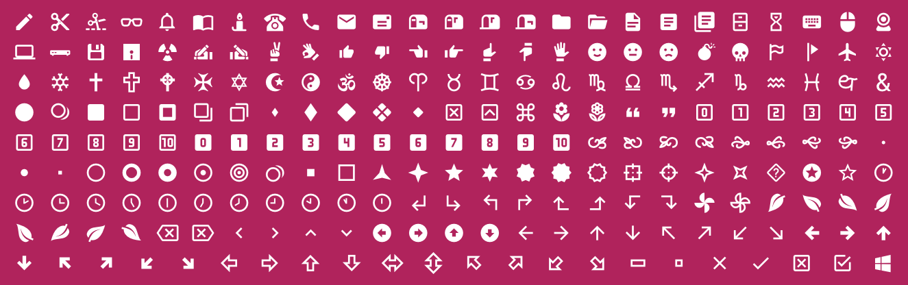 Sample of MaterialDings Glyphs