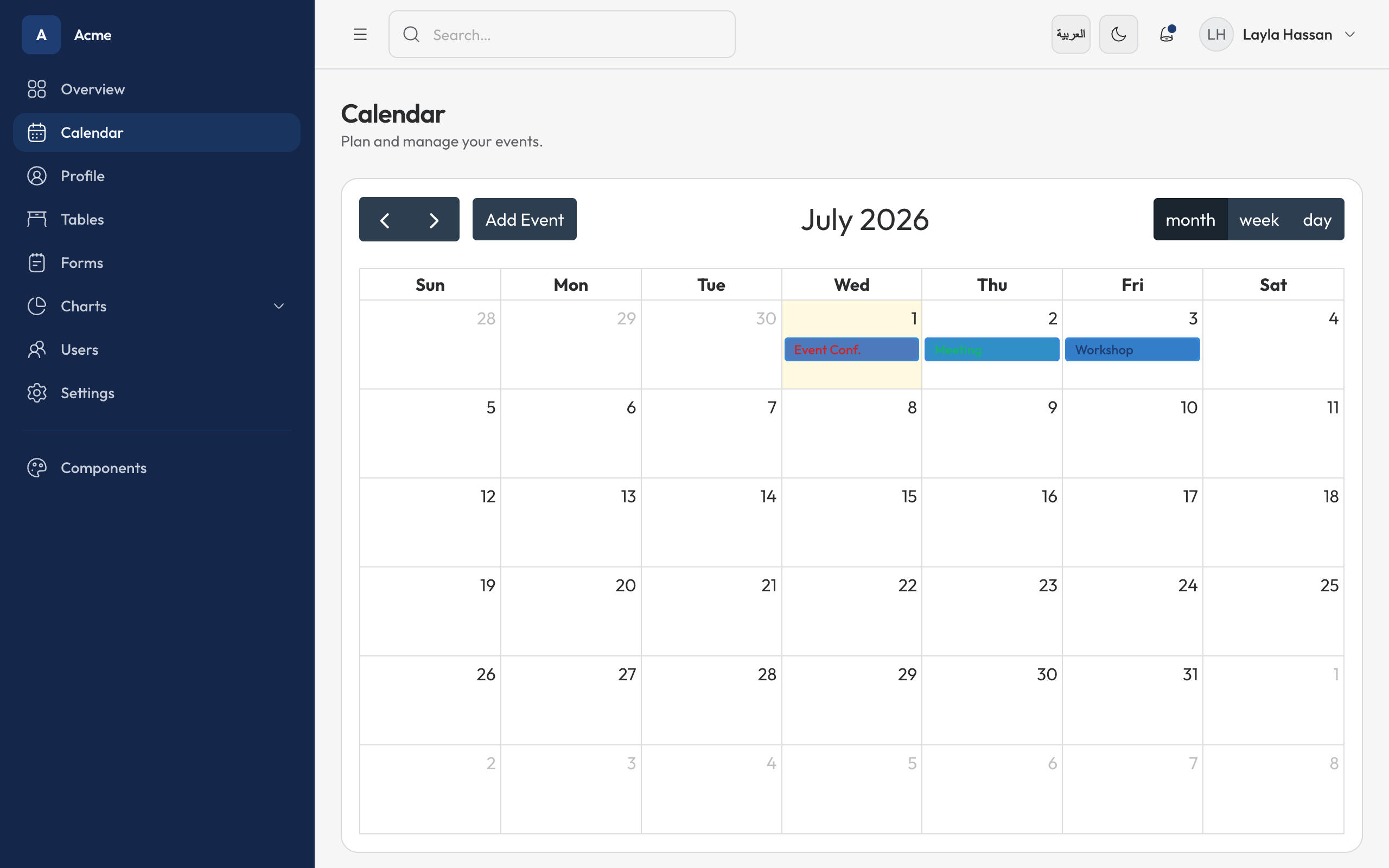 TailAdmin · OCA Brand Calendar, light