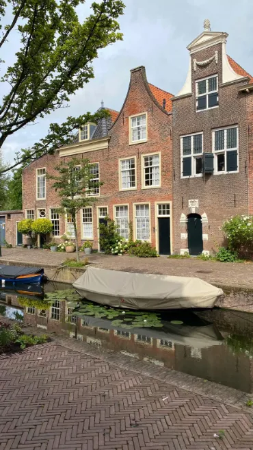 Picturesque house facades in Leiden, a city and municipality in the province of South Holland, Netherlands.