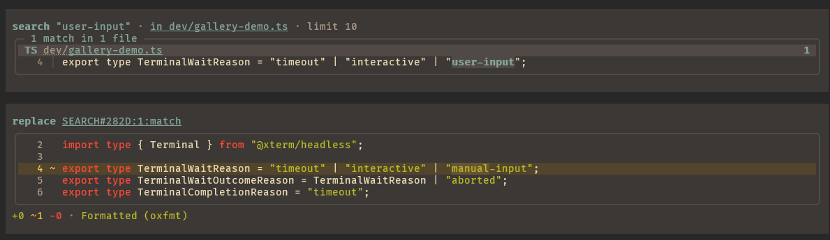 Searching local code and reusing the returned match in replace