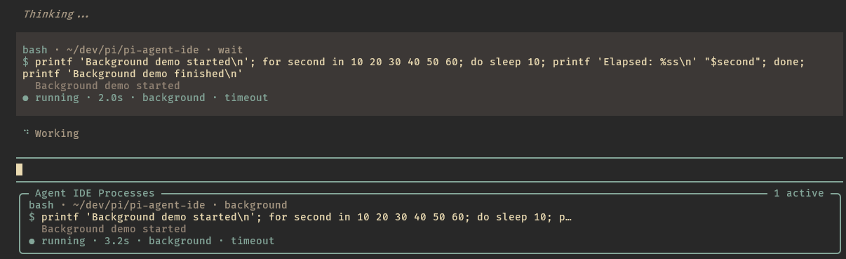 A long-running terminal command continuing in the background process view
