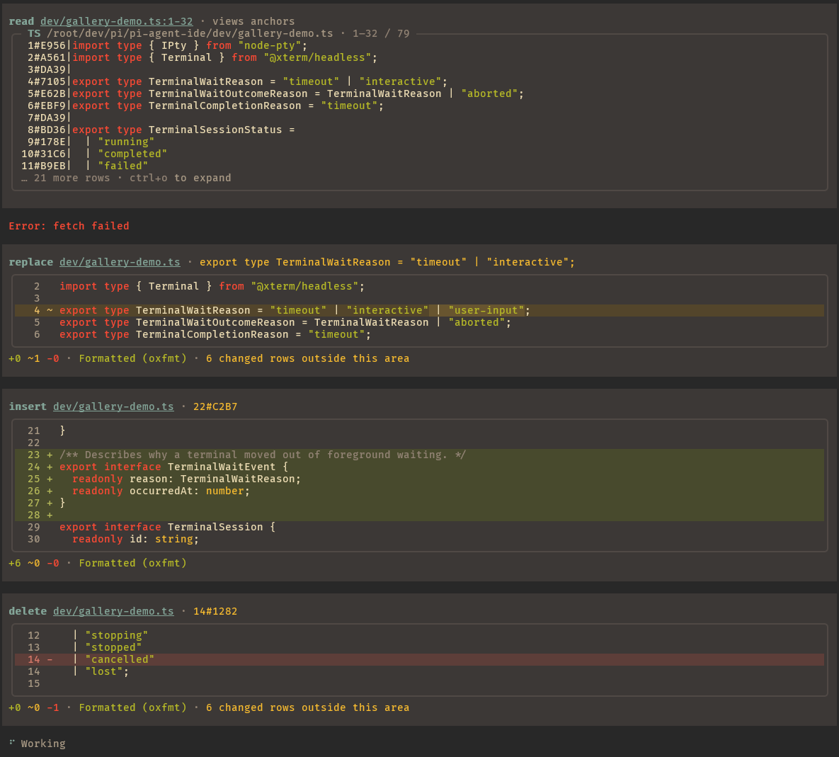 Reading source with anchors, then replacing, inserting, and deleting guarded selections