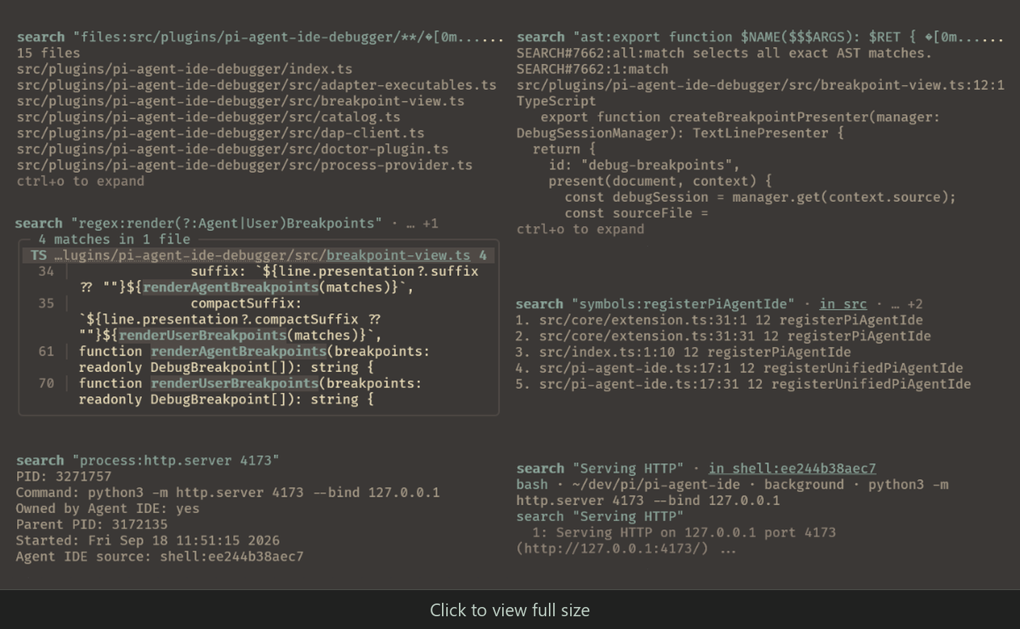 Pi Agent IDE search examples