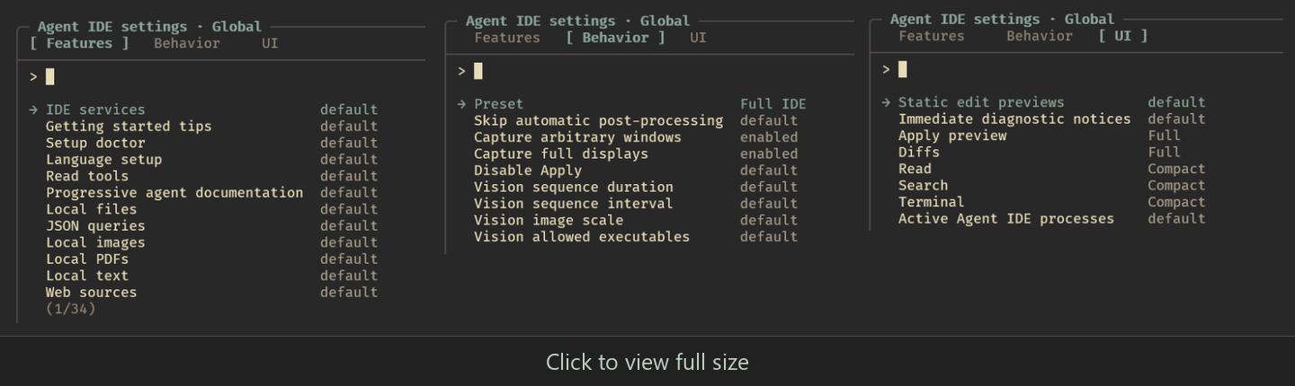 Agent IDE settings