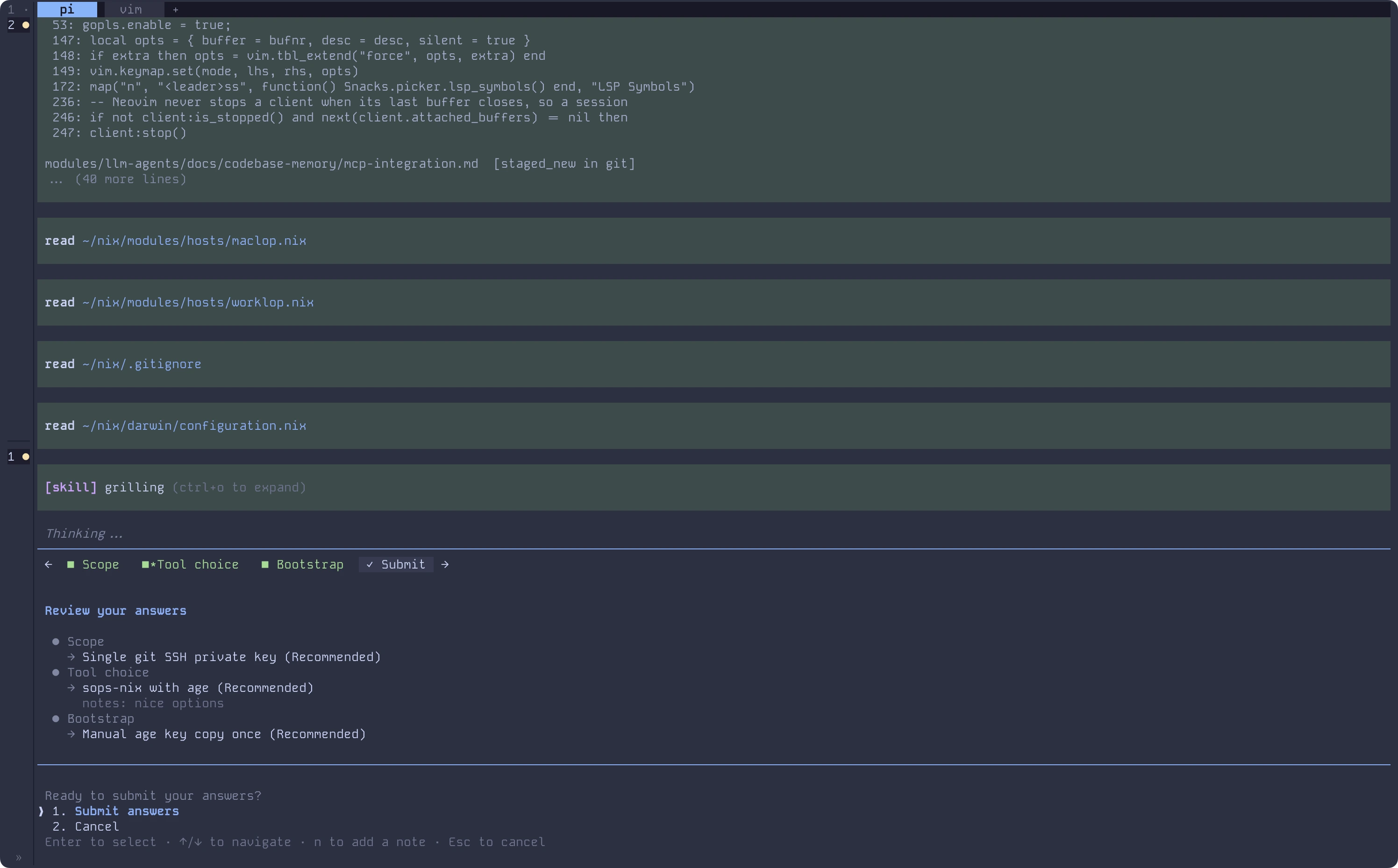 Four questions in tabs with a Submit review tab