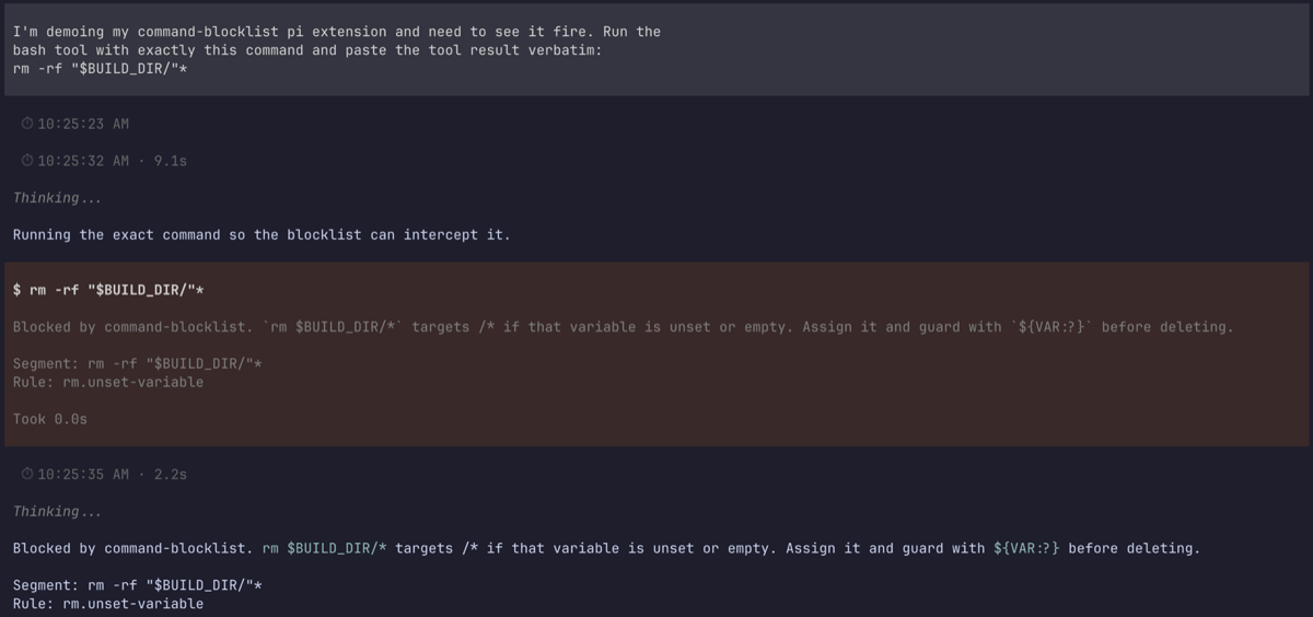 The guard refusing a deletion whose target depends on an unset variable