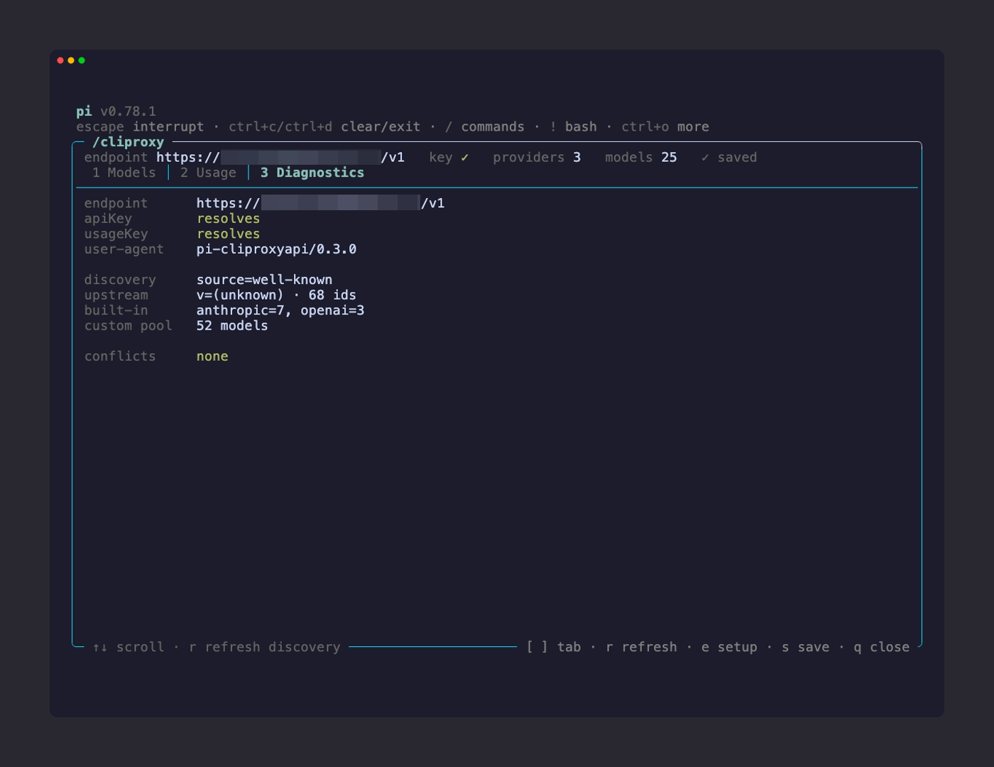 Diagnostics tab: endpoint, key resolution, discovery and conflicts