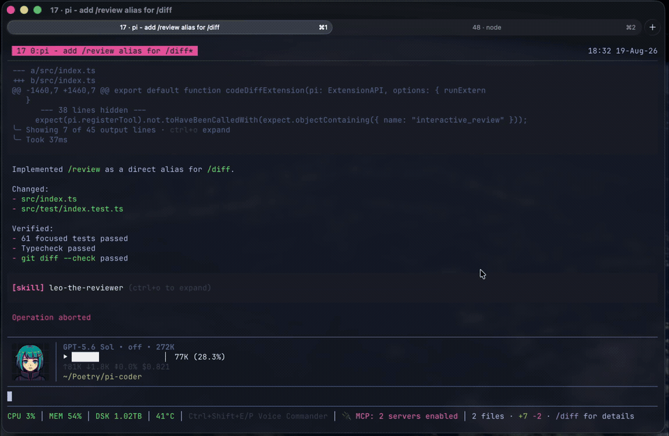 Review changes with pi-coder