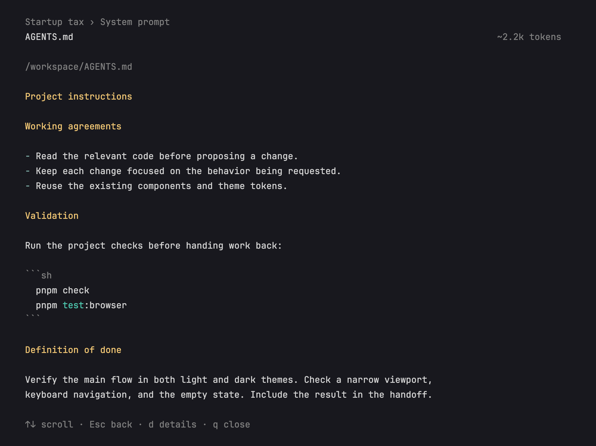 Formatted project instructions
