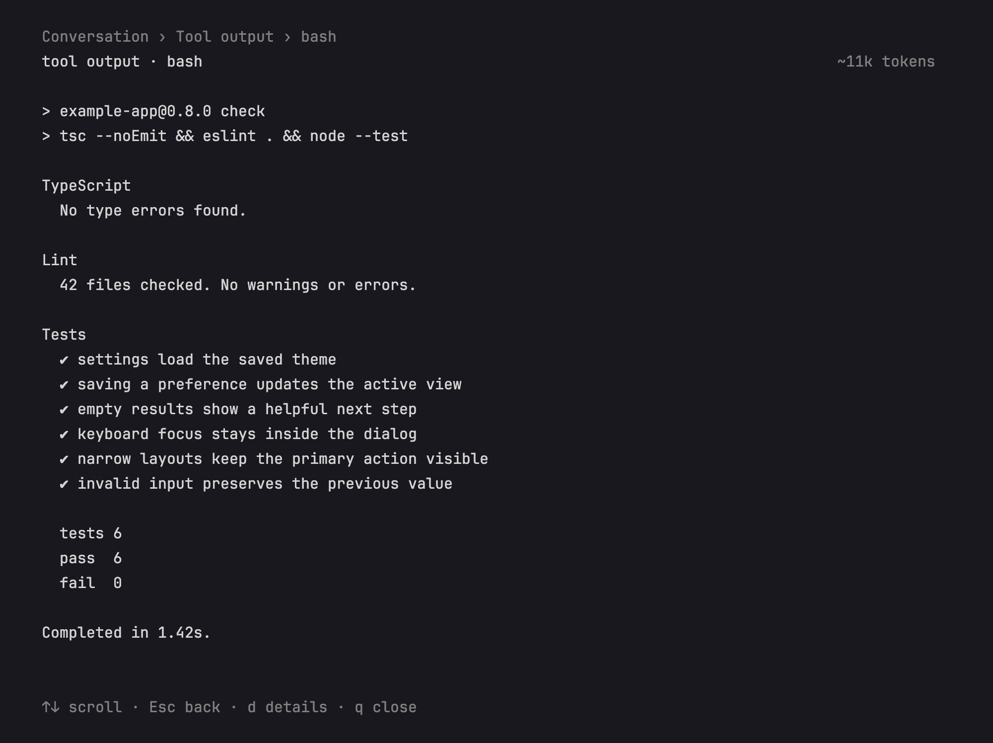 An individual tool result