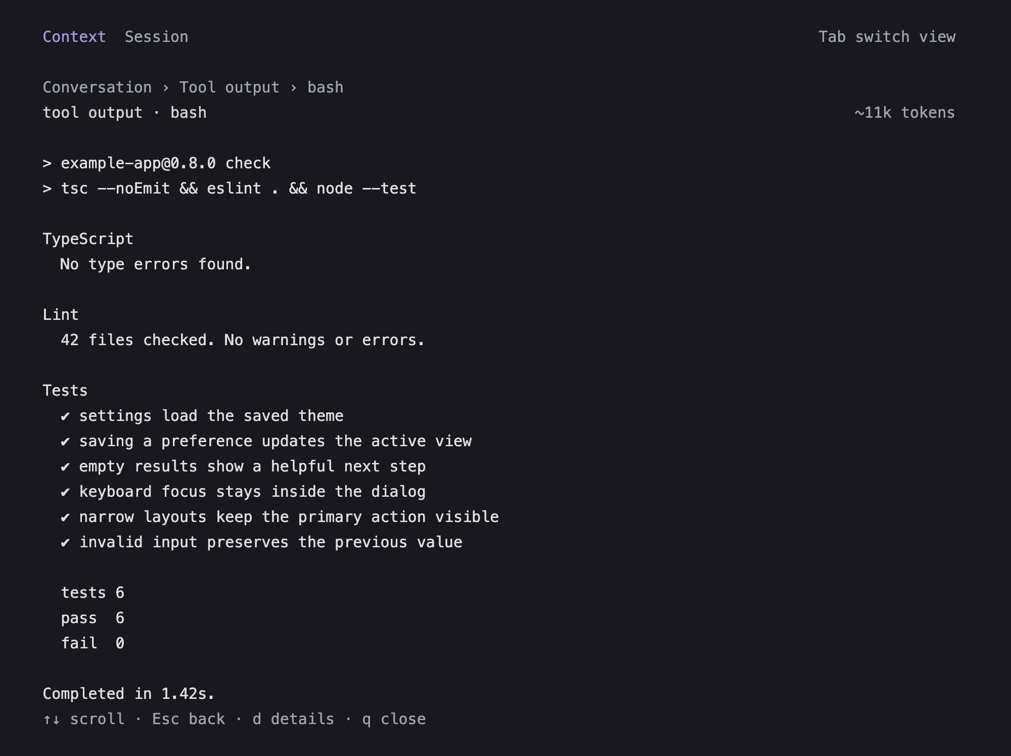 An individual tool result