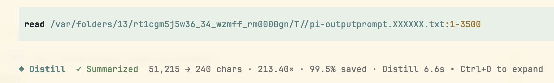 pi-distill context savings example