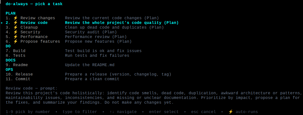 do-always — the numbered task selector