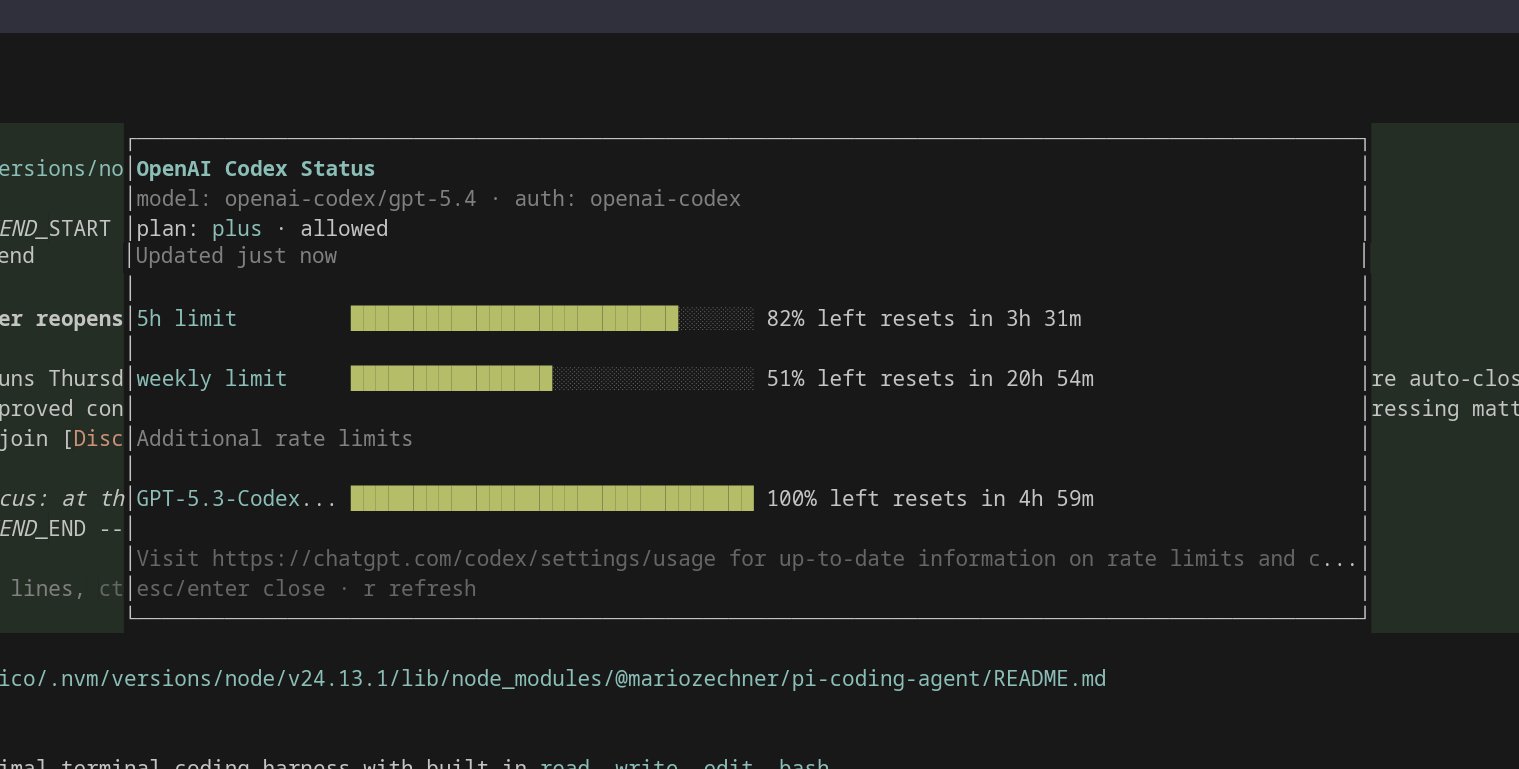 Screenshot of the OpenAI Codex status overlay