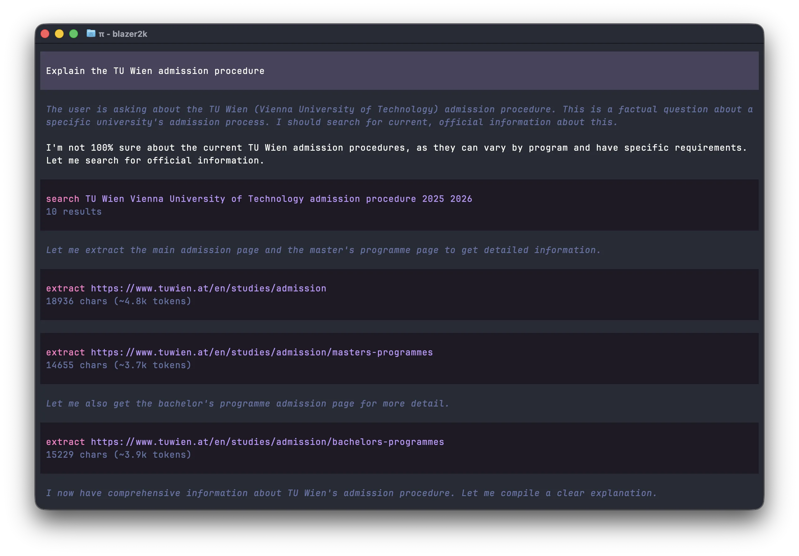 Example: searching and extracting university admission info