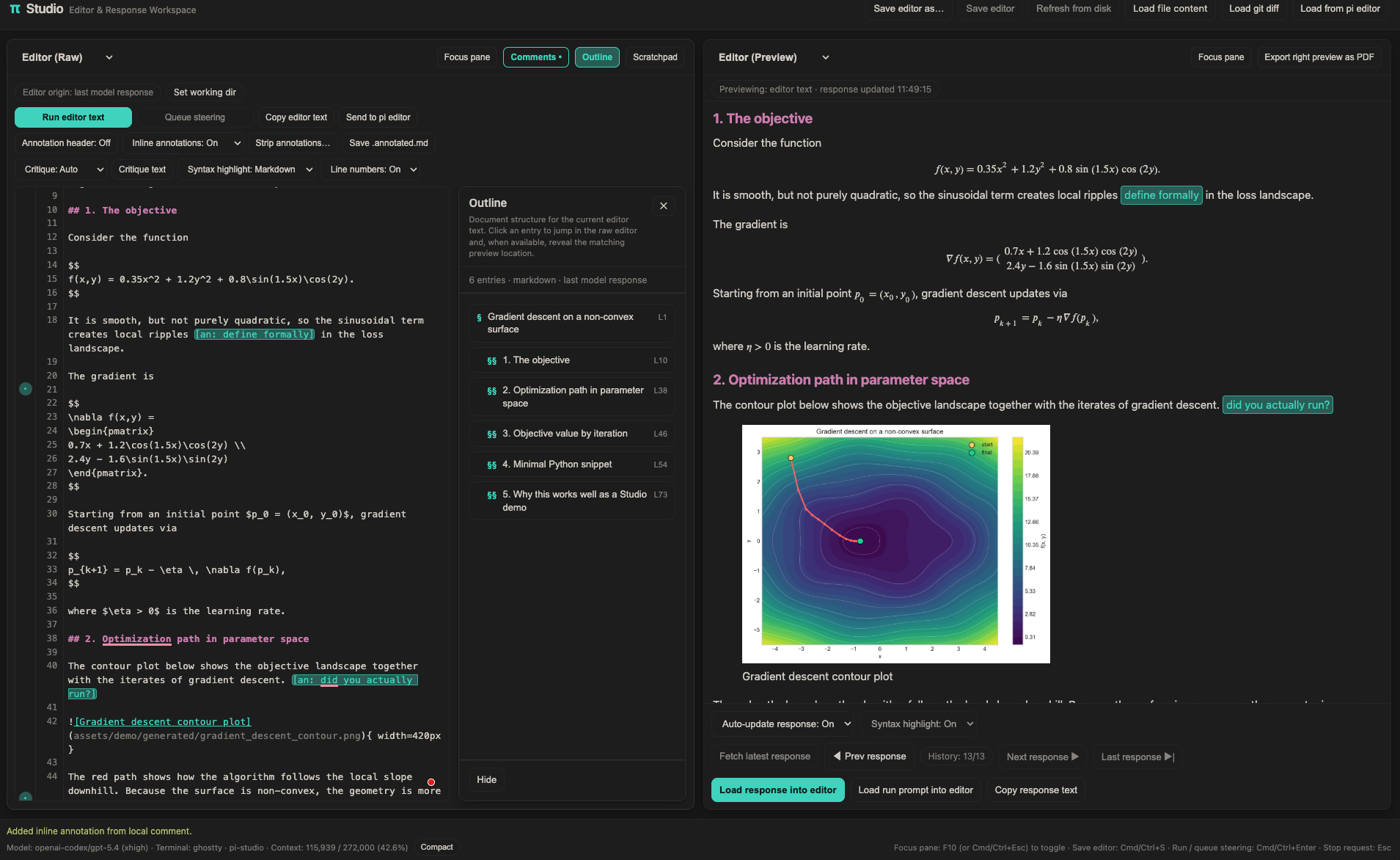 Pi Studio workspace (dark)