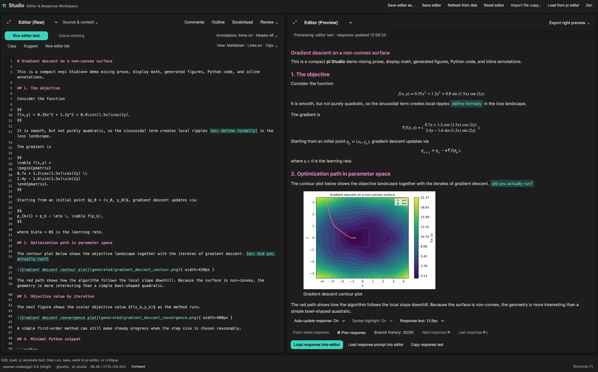 Pi Studio workspace (dark)