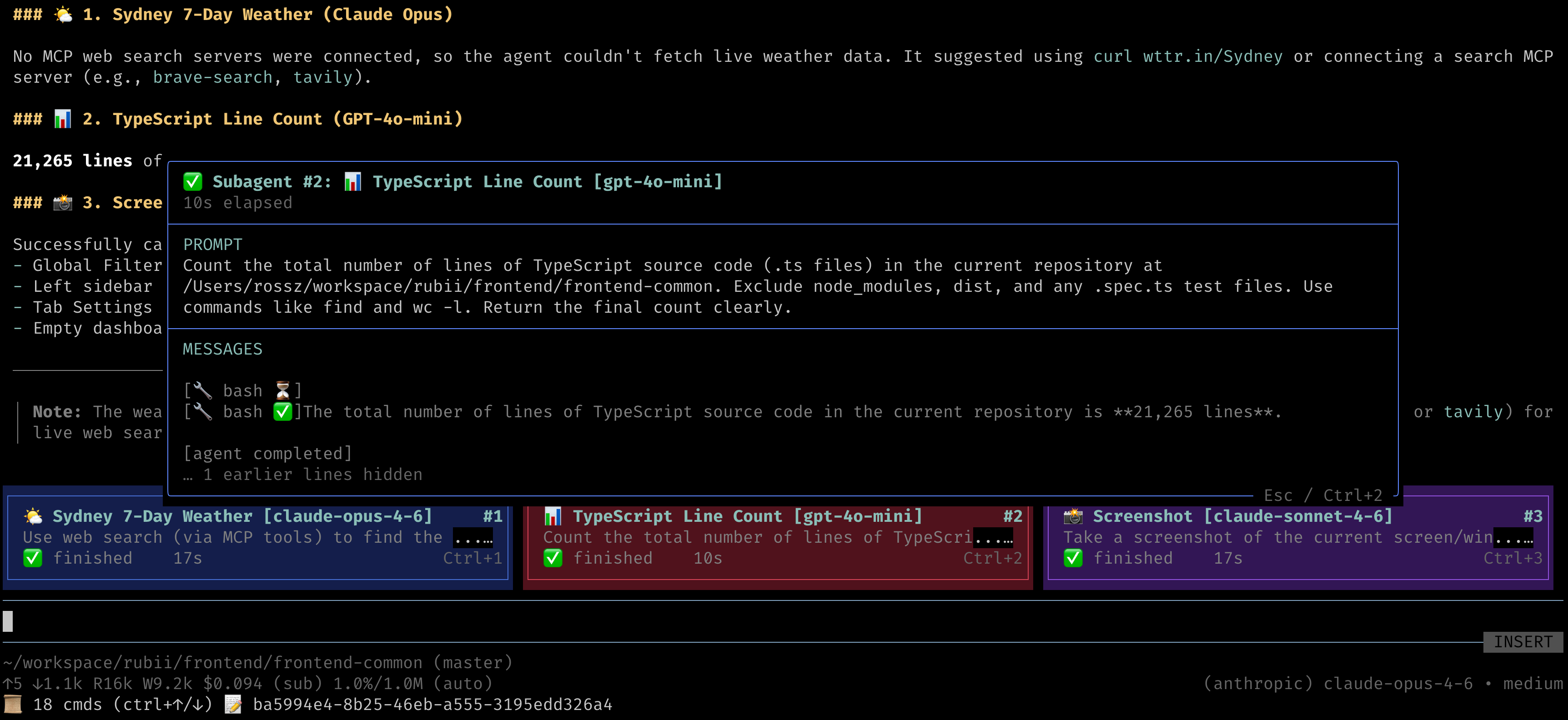 Parallel subagents running with live TUI card widgets