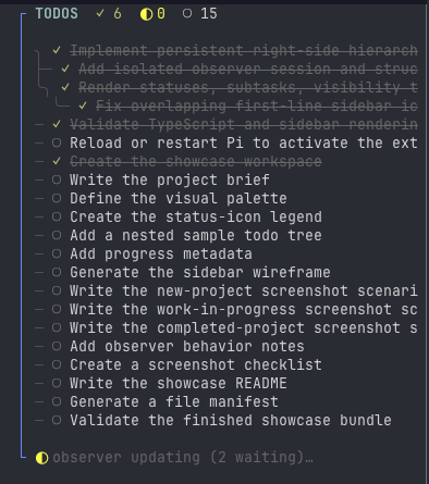 pi-todo-observer sidebar showing hierarchical task progress
