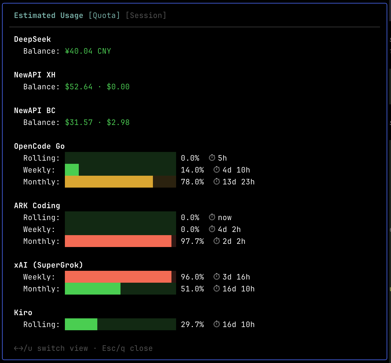 pi-usage-hub quota panel