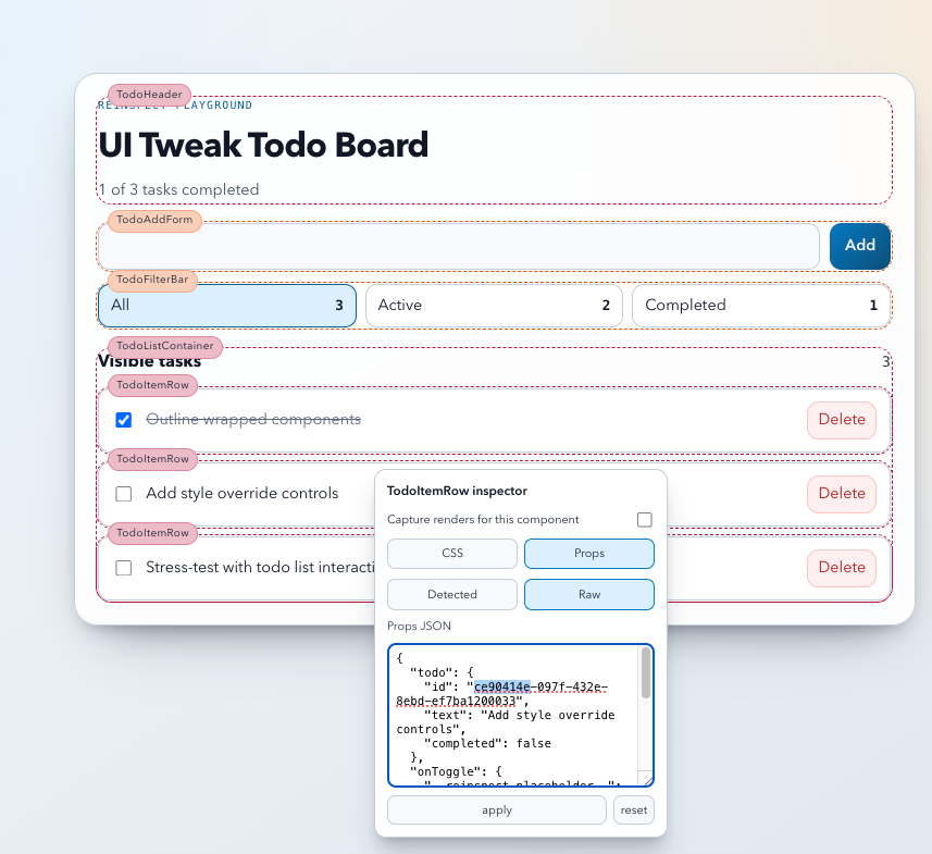 react-reinspect runtime inspector example